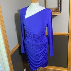 L.K. Bennett London purple one shoulder long sleeve knee length dress size 10